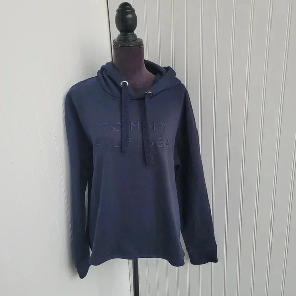 NWT $60 Tommy Hilfiger Women's Navy Logo Hoodie Sweatshirt J12h0073 Pullover XL - Picture 1 of 11